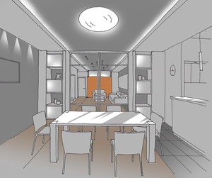 Заказать в г. Рига личный интерьер жилого пространства   online . Кухня-столовая 26,5 м2