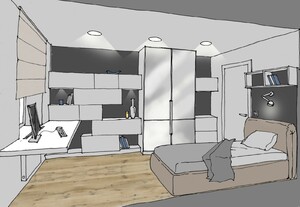 Заказать  on-line нетривиальный Блиц-проект интерьеров квартиры или дома в г. Рига  . Спальня-кабинет 10,2 м2.