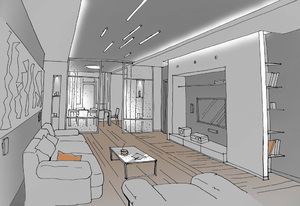 Заказать Блиц-дизайн интерьеров online для людей строящих свой дом, квартиру в г. Рига . Гостиная 30,2 м2. Вид 2