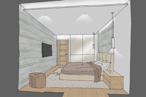 Заказать Блиц-дизайн-проект интерьеров «от производителей» для людей строящих свой дом, квартиру в г. Рига . Спальня 16,7м2. Вид 2