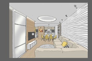 Заказать Блиц-дизайн-проект интерьеров «от производителей» для людей строящих свой дом, квартиру в г. Рига . Гостиная-столовая 32 м2. Вид 3
